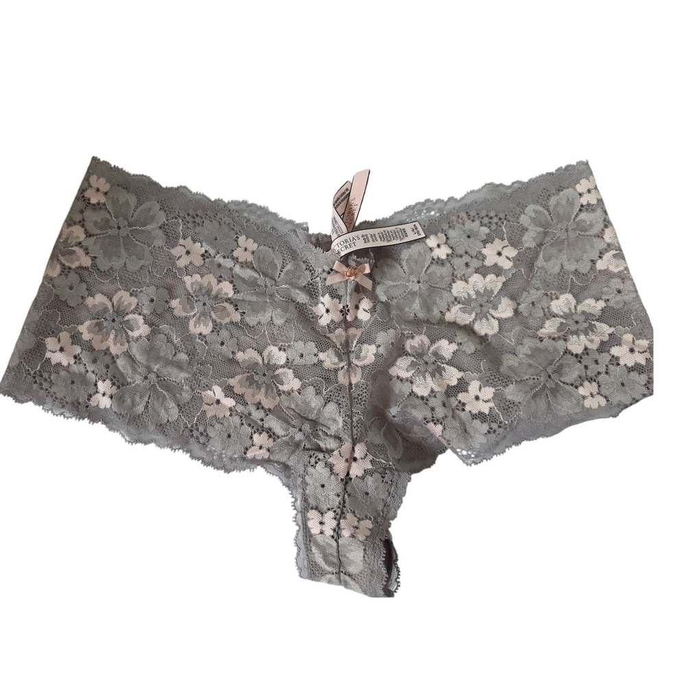 Victorias Secret Dream Angels Floral Lace Cheeky Panty Sage Green Pink Large NWT